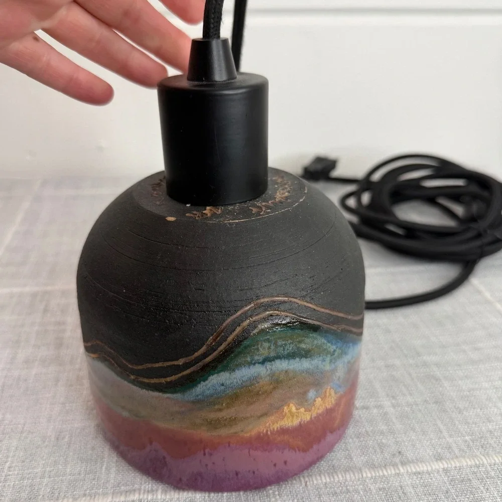 Handmade Ceramic Pendant Light Clay Southwestern Desert Woodruff‎ Black